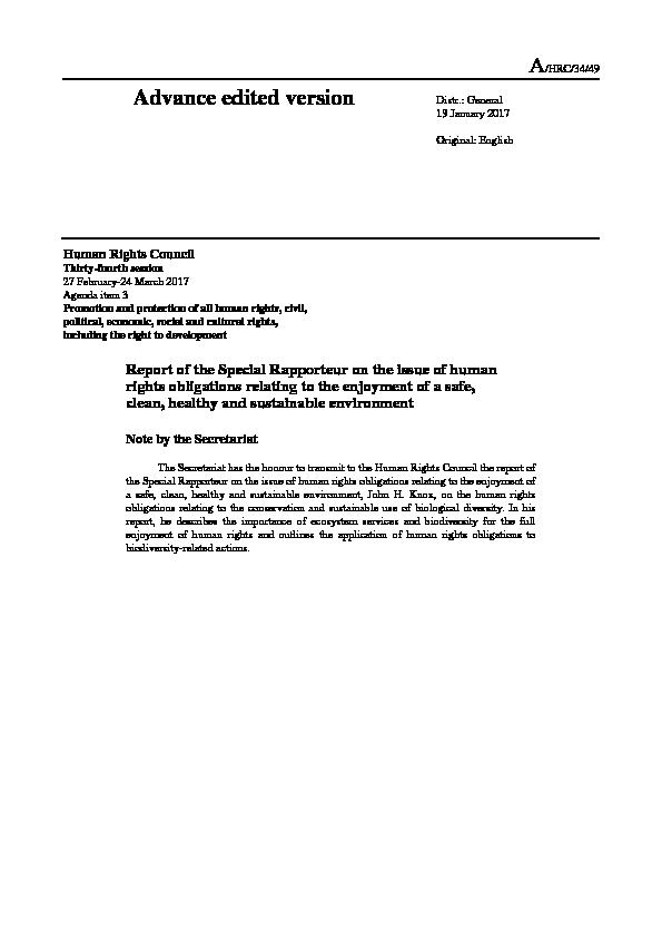 Report of the Special Rapporteur on the issue of human rights obligations relating to the enjoyment of a safe,  clean, healthy and sustainable environment